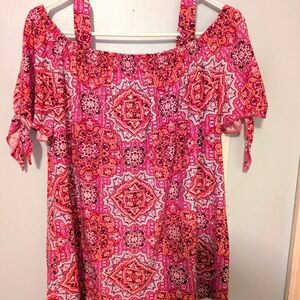Vibrant Pink and Orange Off-Shoulder Dress